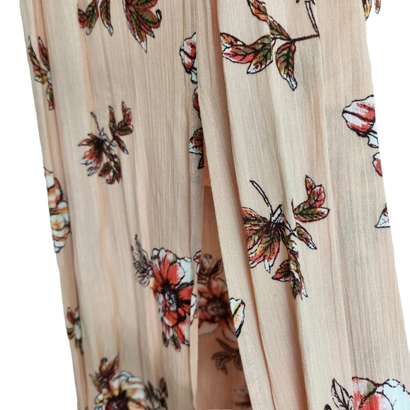 Cotton Candy LA Maxi Leg Slit Floral Flutter Sleeve Open Back Dress - Peach Pink - Picture 5 of 8